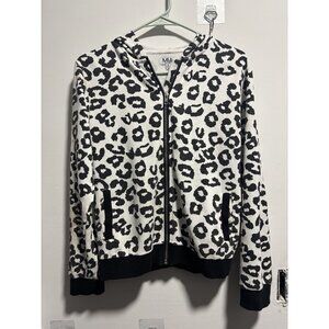 Mia New York Black White Leopard Print Zip Bomber Jacket
